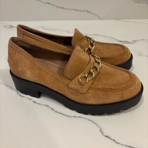 Sam Edelman Tan Loafers with Gold Chain NWOT